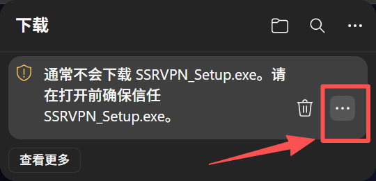 浏览器下载列表中 SSRVPN_Setup.exe 右侧的更多操作按钮